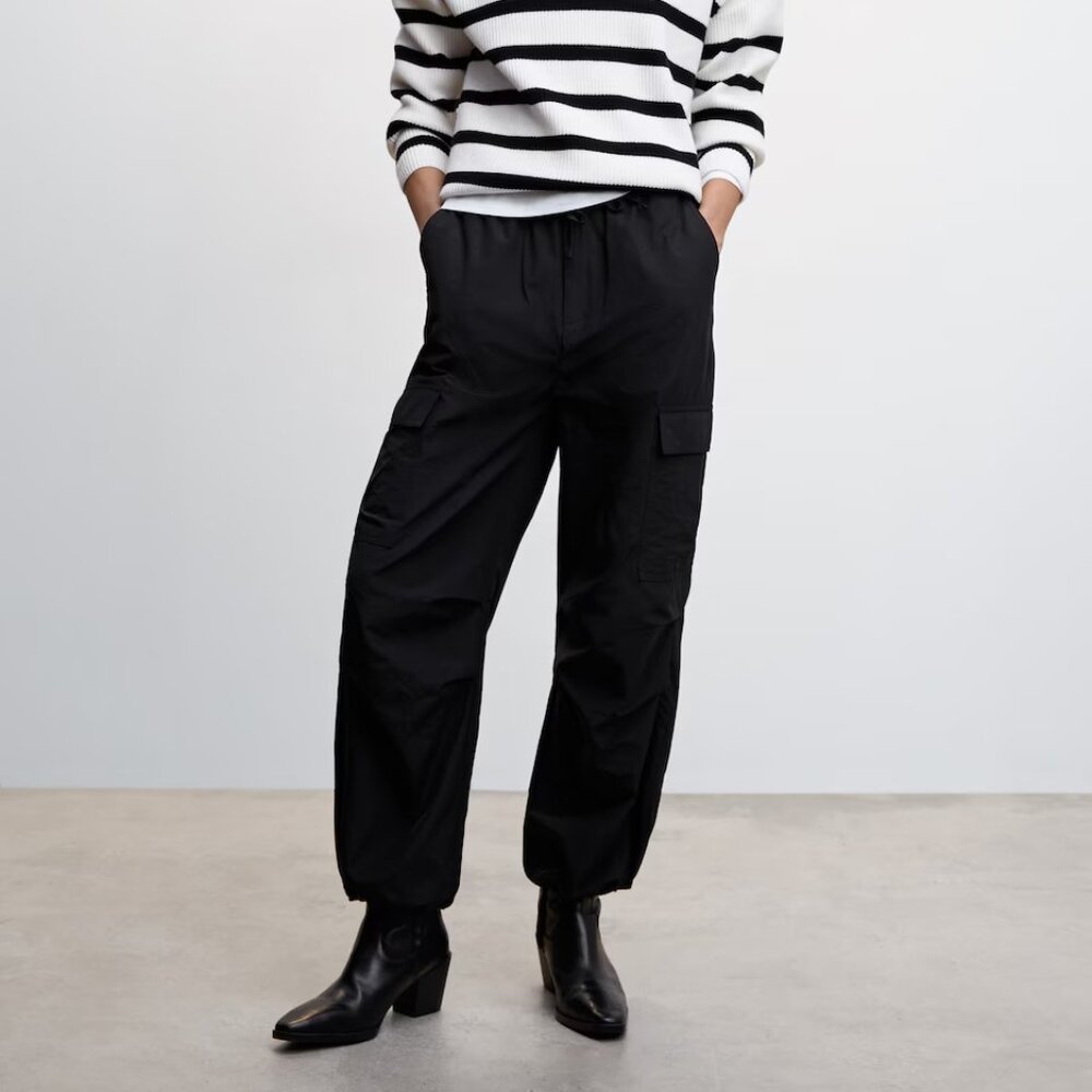 Mango Oversized Baggy Utility Cargo Parachute Pants Sz 4 Small